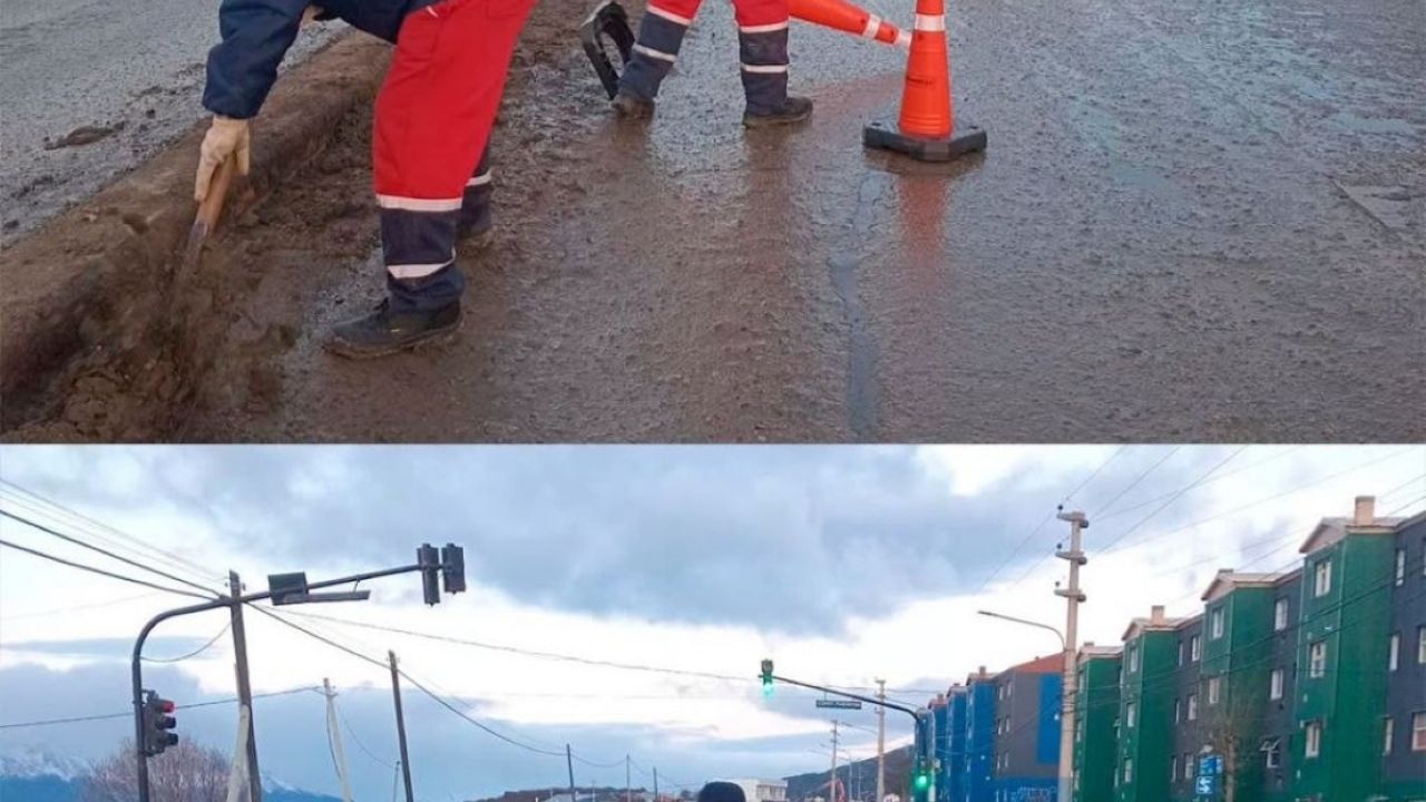 Ushuaia intensifica la limpieza de cordones cuneta tras las nevadas invernales